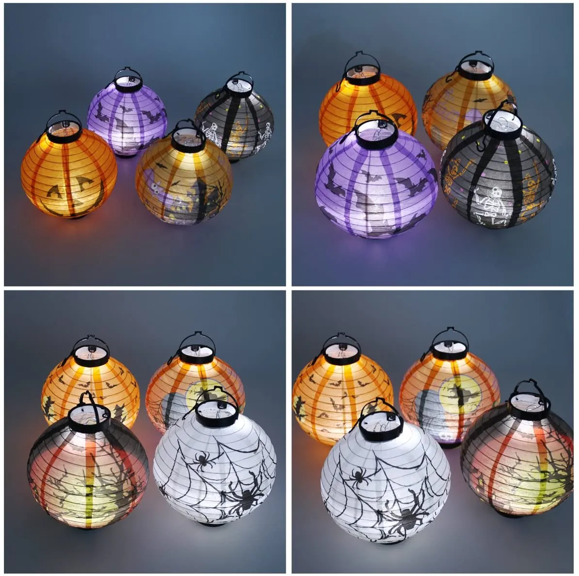 10in Paper Lanterns with LED Light and Different Styles, 8 Pack
