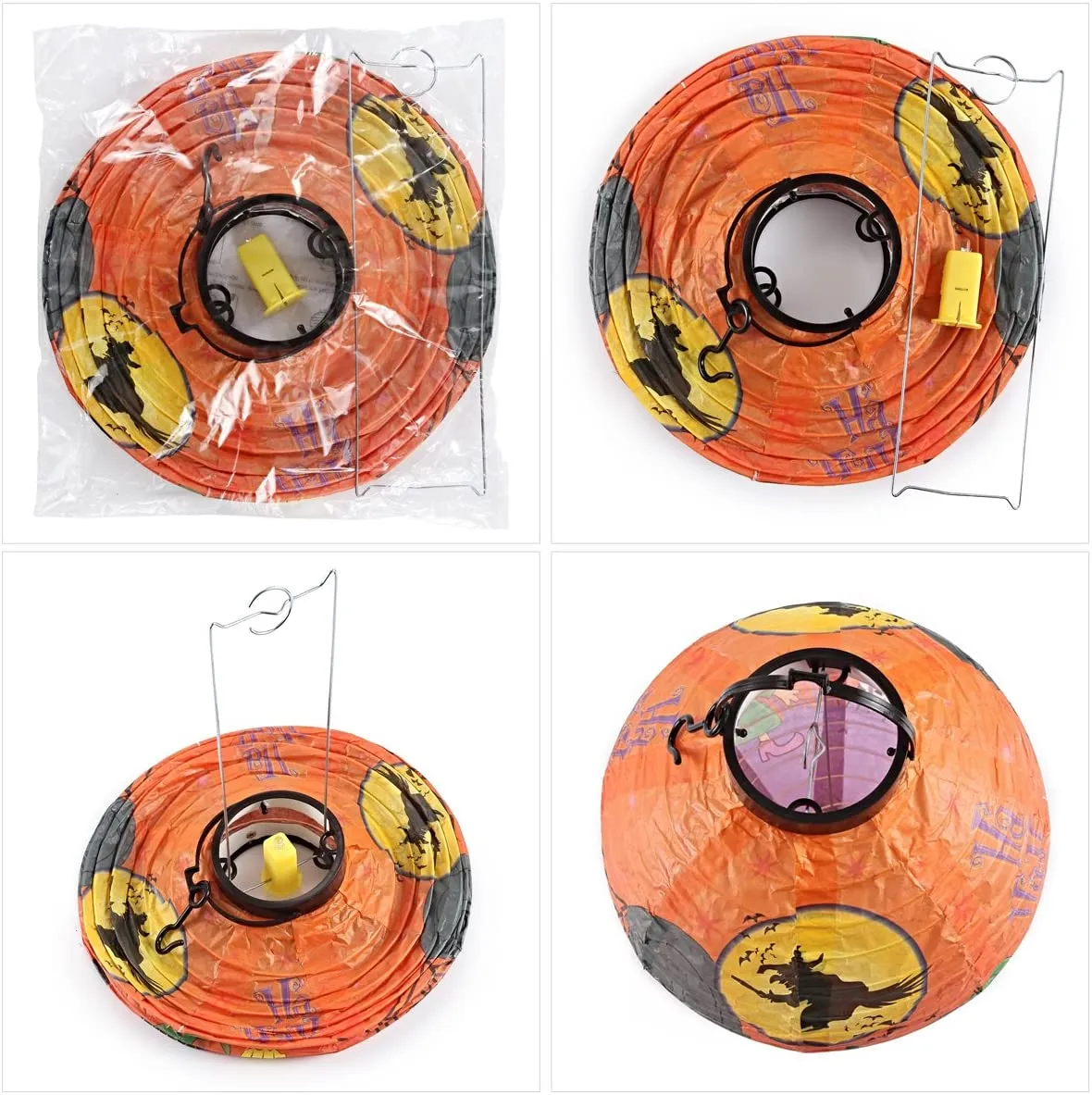 10in Paper Lanterns with LED Light and Different Styles, 8 Pack