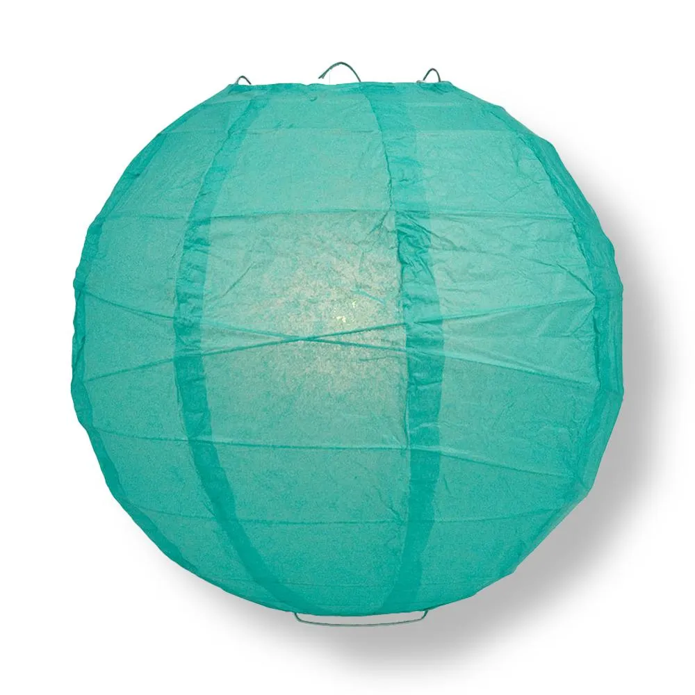 12 PACK | 12"  Teal Green Crisscross Ribbing, Hanging Paper Lantern Combo Set