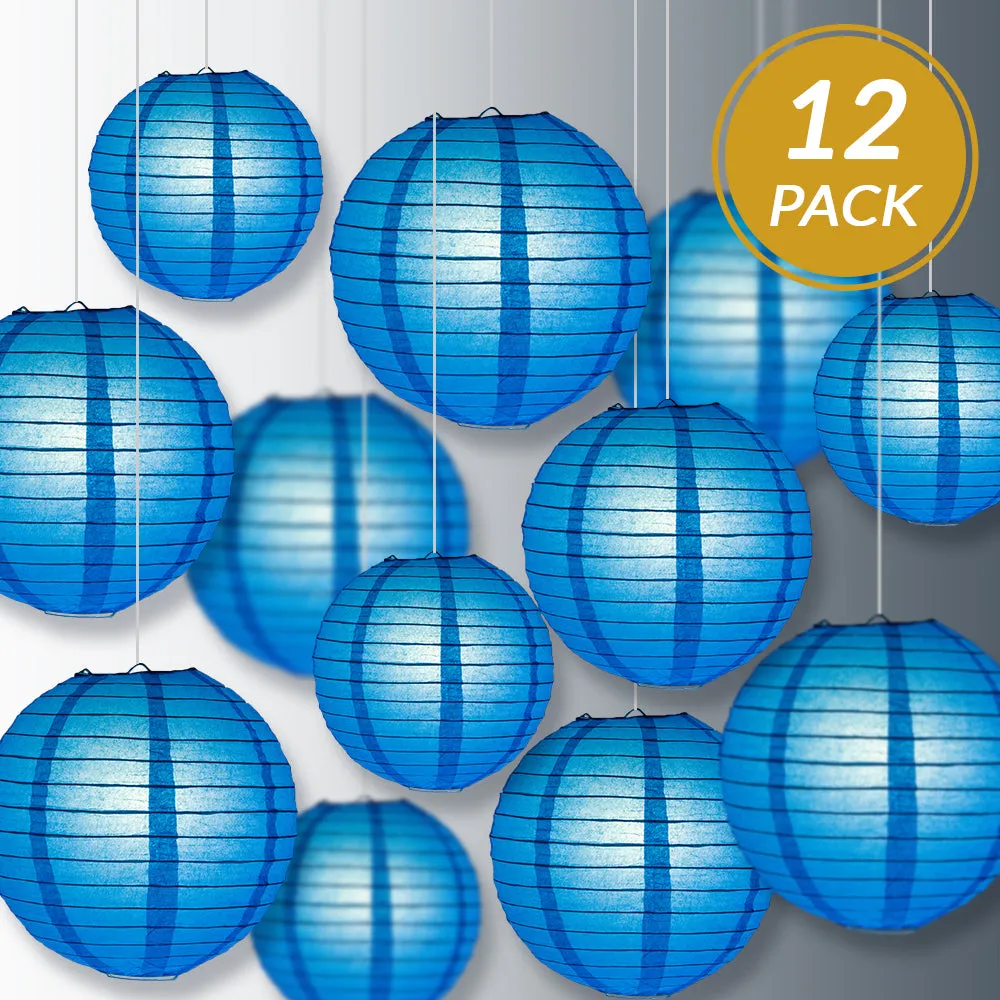 12-PC Turquoise Paper Lantern Chinese Hanging Wedding & Party Assorted Decoration Set, 12/10/8-Inch