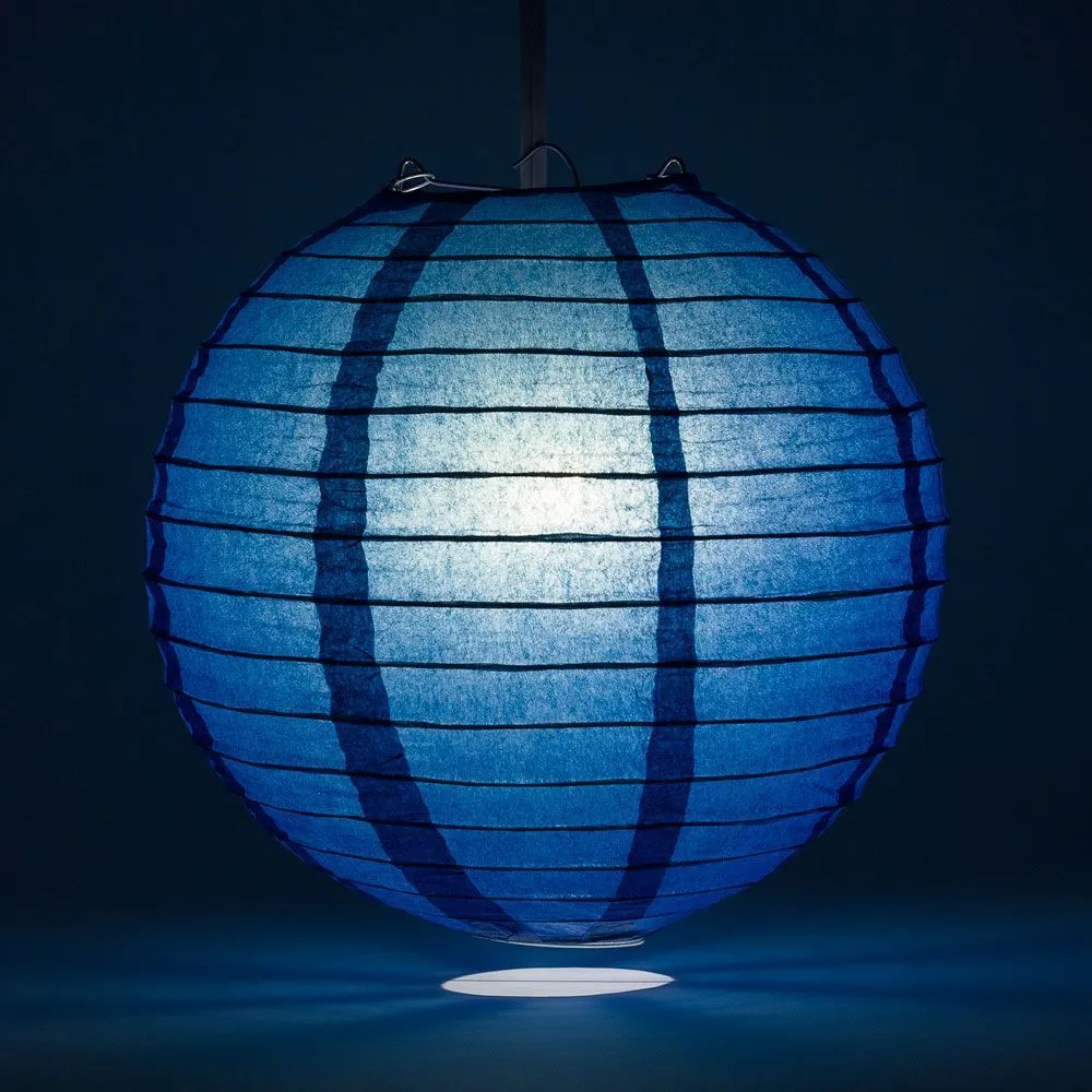 14" Navy Blue Round Paper Lantern, Even Ribbing, Chinese Hanging Wedding & Party Decoration