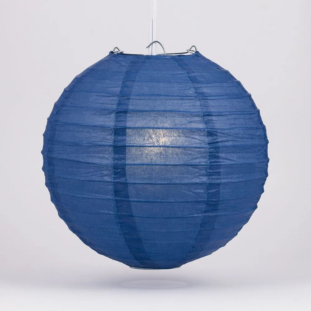 14" Navy Blue Round Paper Lantern, Even Ribbing, Chinese Hanging Wedding & Party Decoration