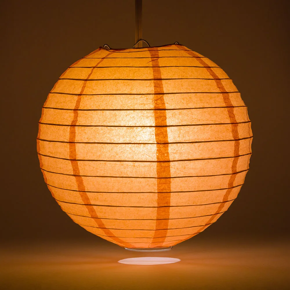 14" Peach / Orange Coral Round Paper Lantern, Even Ribbing, Chinese Hanging Wedding & Party Decoration