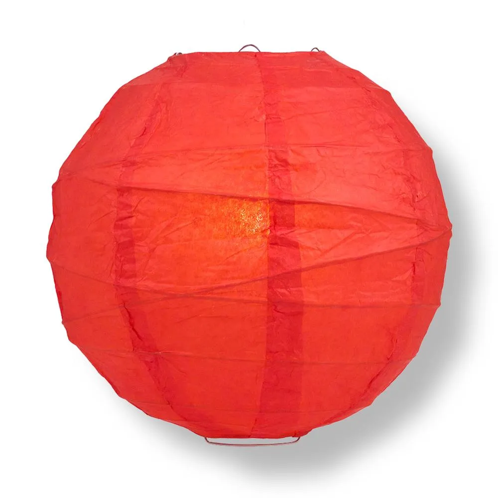 14" Red Round Paper Lantern, Crisscross Ribbing, Chinese Hanging Wedding & Party Decoration
