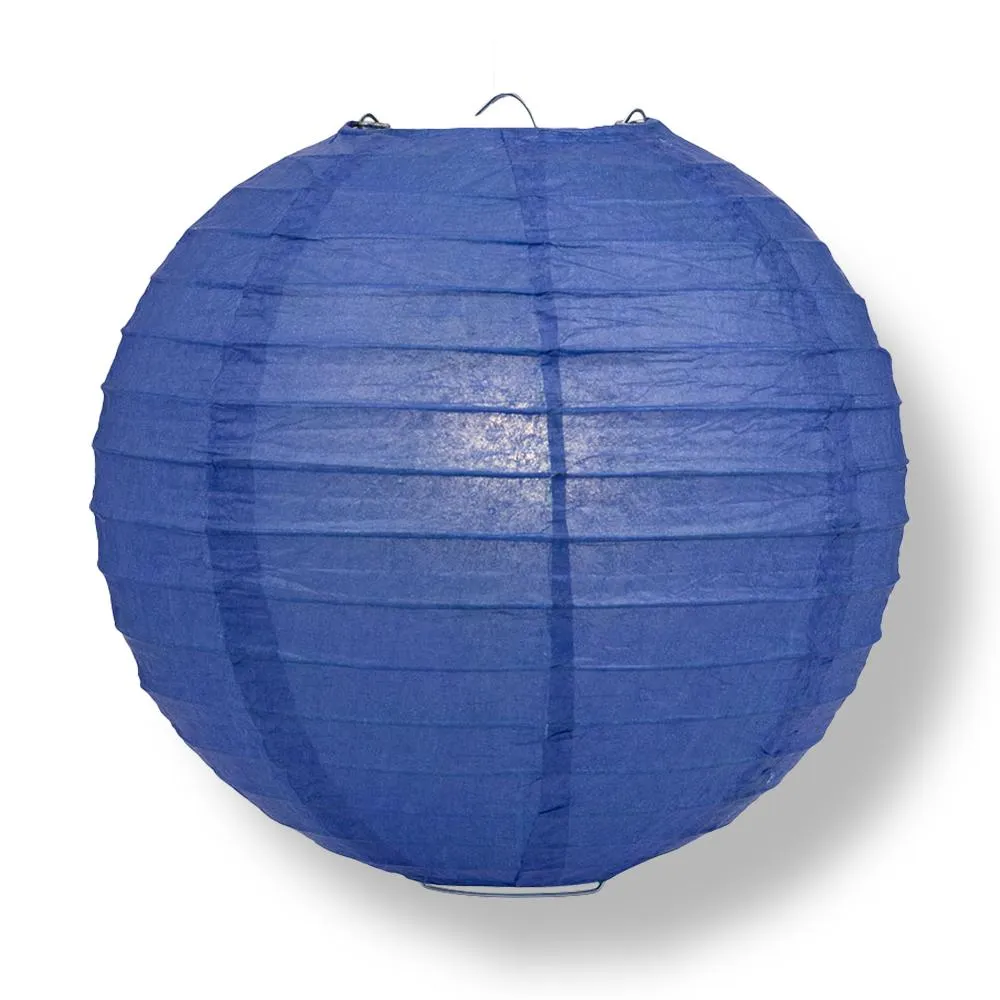 16" Dark Blue Round Paper Lantern, Even Ribbing, Chinese Hanging Wedding & Party Decoration