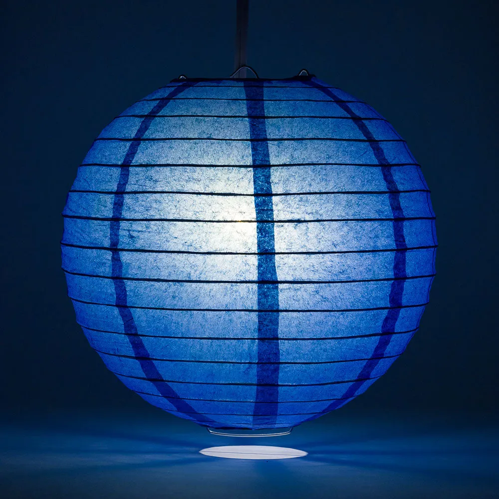 16" Dark Blue Round Paper Lantern, Even Ribbing, Chinese Hanging Wedding & Party Decoration