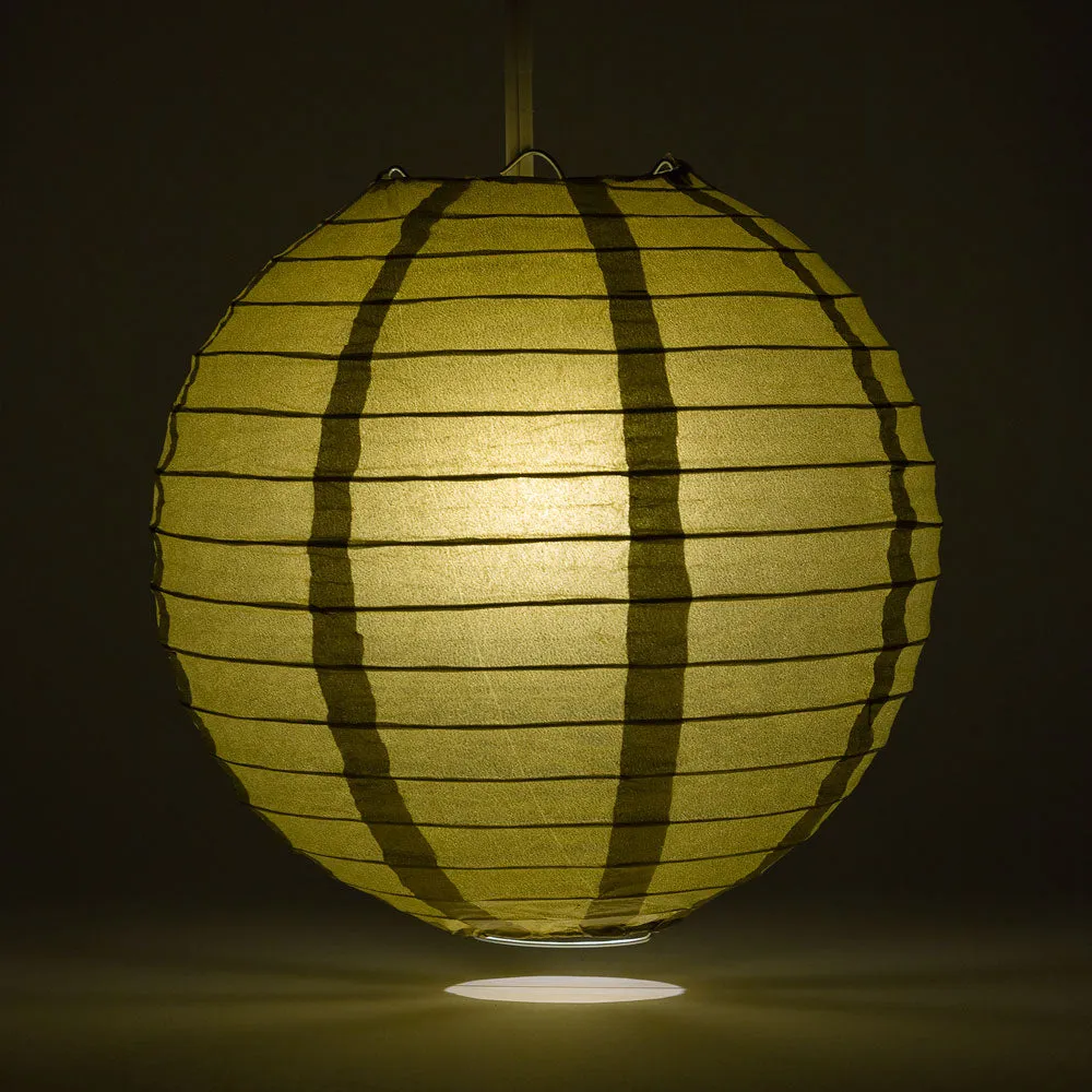 16" Gold Round Paper Lantern, Even Ribbing, Chinese Hanging Wedding & Party Decoration