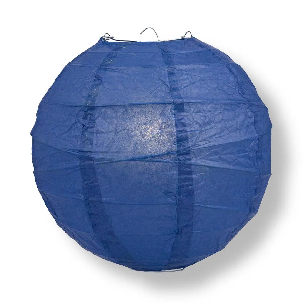 16" Navy Blue Round Paper Lantern, Crisscross Ribbing, Chinese Hanging Wedding & Party Decoration