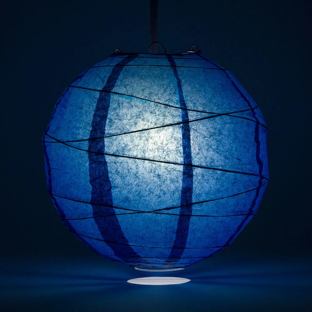 16" Navy Blue Round Paper Lantern, Crisscross Ribbing, Chinese Hanging Wedding & Party Decoration
