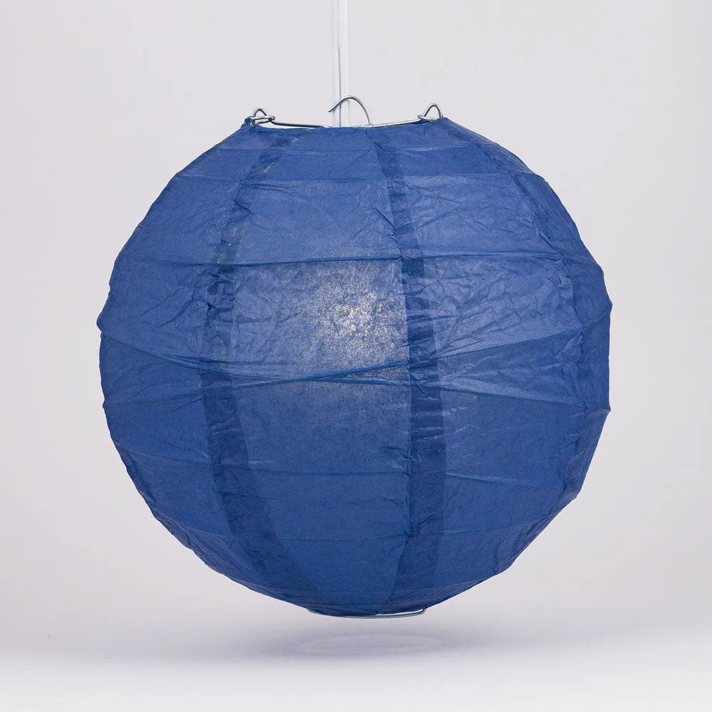 16" Navy Blue Round Paper Lantern, Crisscross Ribbing, Chinese Hanging Wedding & Party Decoration
