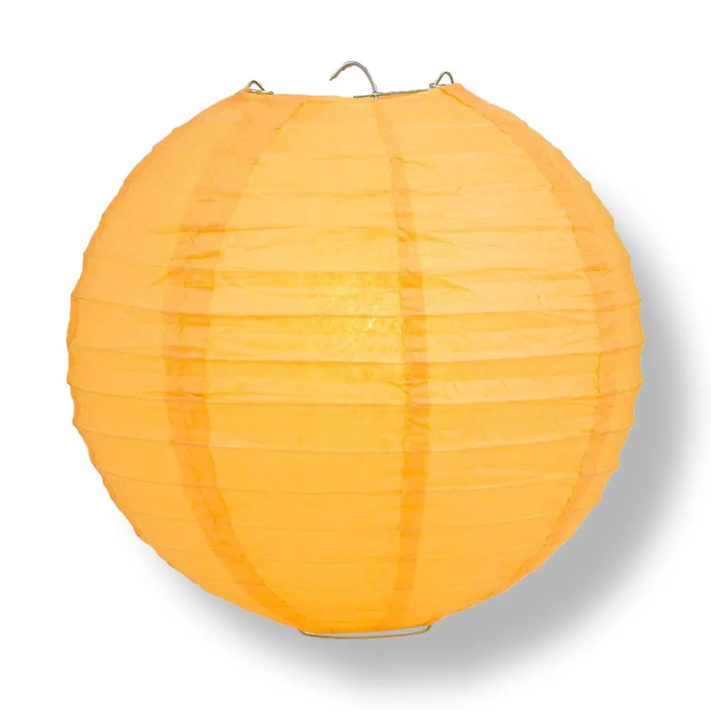16" Papaya Round Paper Lantern, Even Ribbing, Chinese Hanging Wedding & Party Decoration