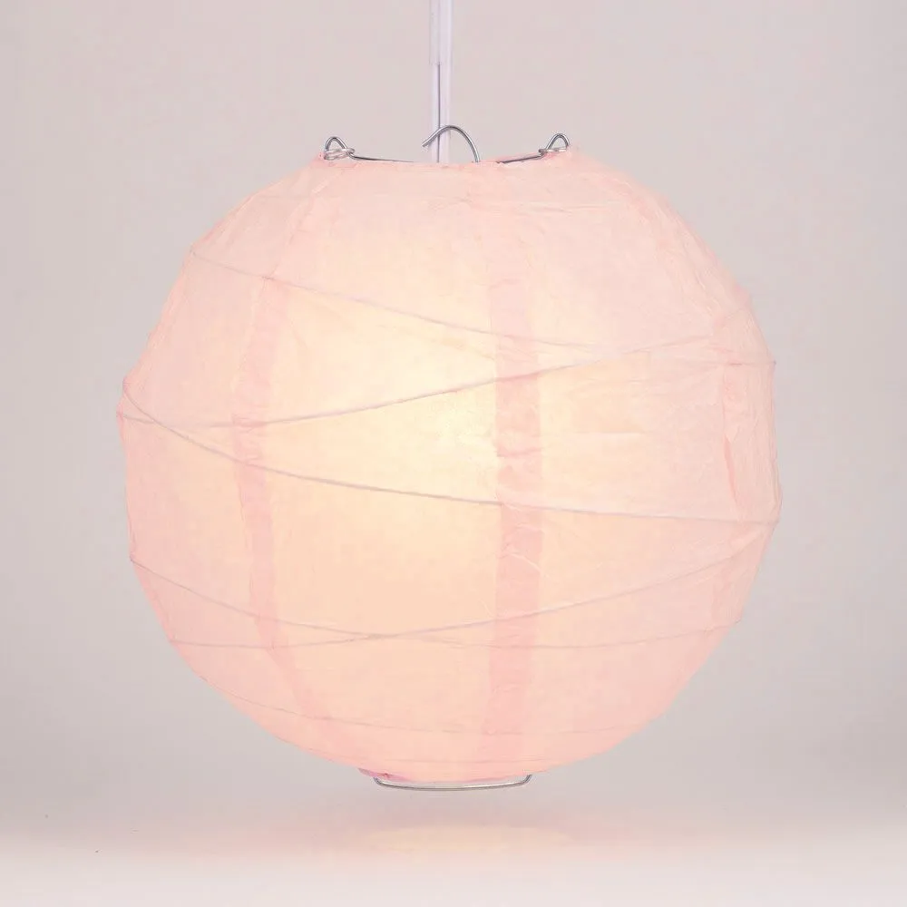 16" Rose Quartz Pink Round Paper Lantern, Crisscross Ribbing, Chinese Hanging Wedding & Party Decoration