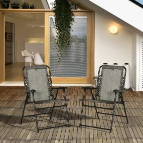 2-Piece Foldable Chair Set Outdoor Portable Loungers for Camping Pool Beach Deck Lawn Chairs with Armrest Steel Frame Grey