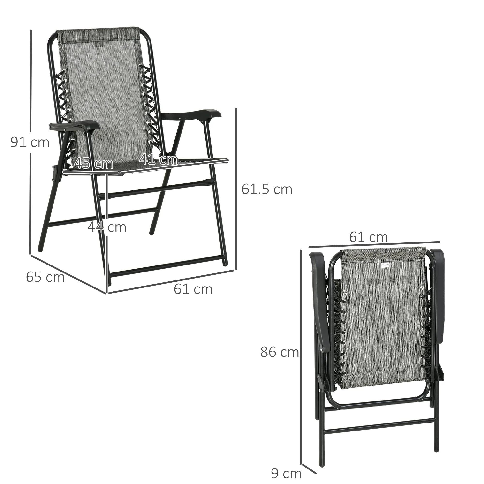 2-Piece Foldable Chair Set Outdoor Portable Loungers for Camping Pool Beach Deck Lawn Chairs with Armrest Steel Frame Grey