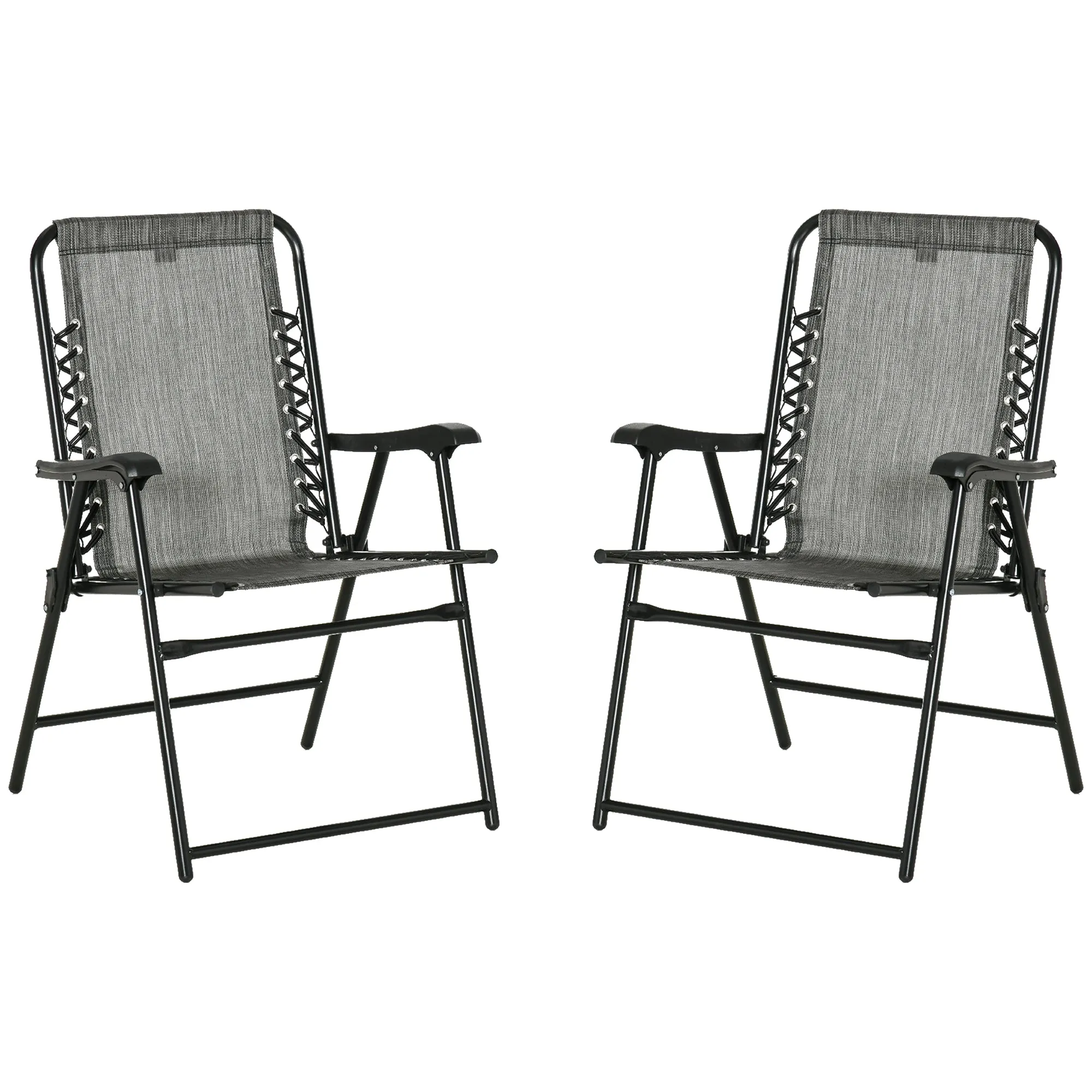 2-Piece Foldable Chair Set Outdoor Portable Loungers for Camping Pool Beach Deck Lawn Chairs with Armrest Steel Frame Grey