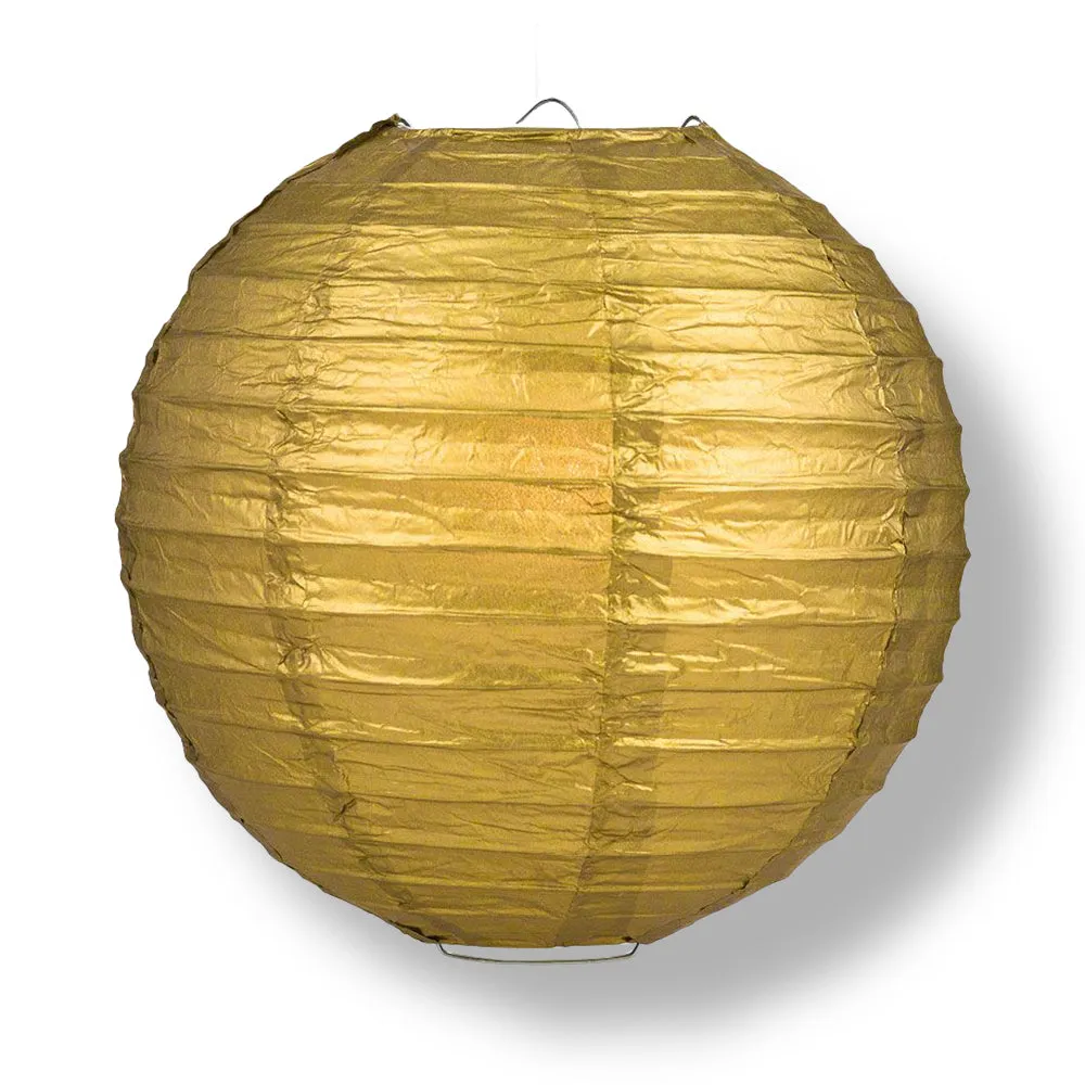 20" Gold Round Paper Lantern, Even Ribbing, Chinese Hanging Wedding & Party Decoration