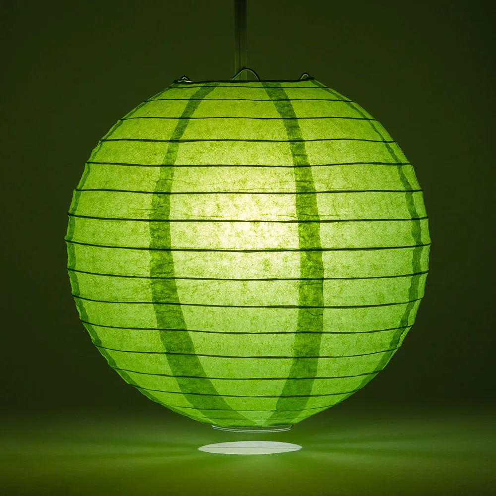 24" Grass Greenery Round Paper Lantern, Even Ribbing, Chinese Hanging Wedding & Party Decoration