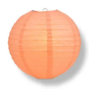 24" Peach / Orange Coral Round Paper Lantern, Even Ribbing, Chinese Hanging Wedding & Party Decoration