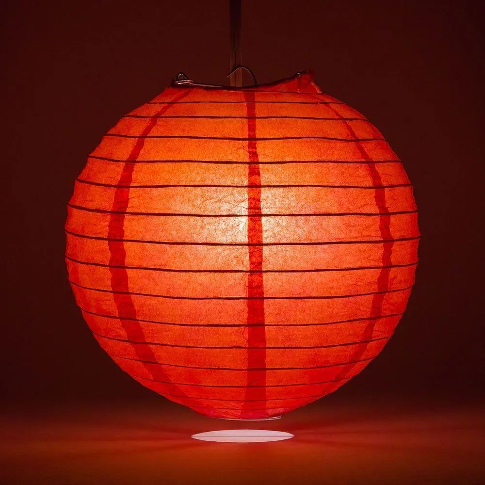 24" Red Round Paper Lantern, Even Ribbing, Chinese Hanging Wedding & Party Decoration