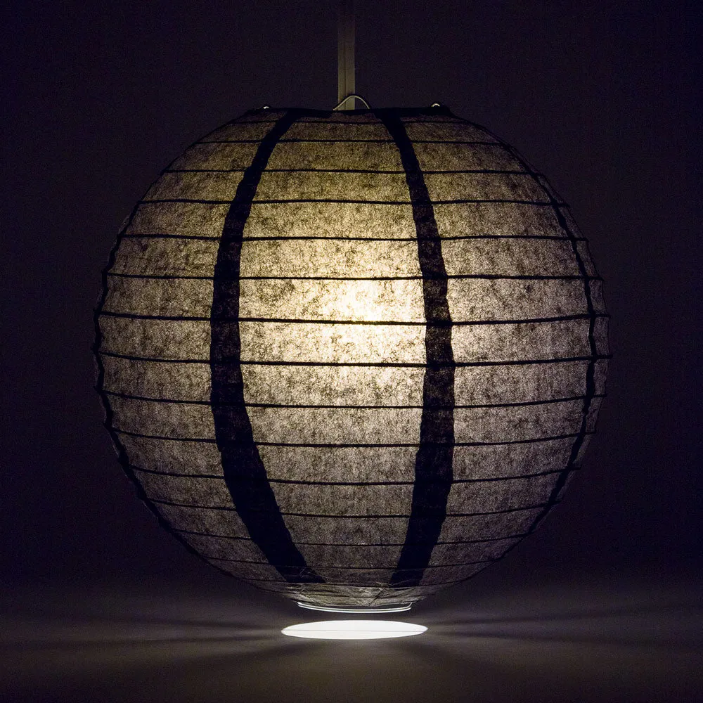 30" Black Jumbo Round Paper Lanterns, Even Ribbing, Chinese Hanging Wedding & Party Decoration