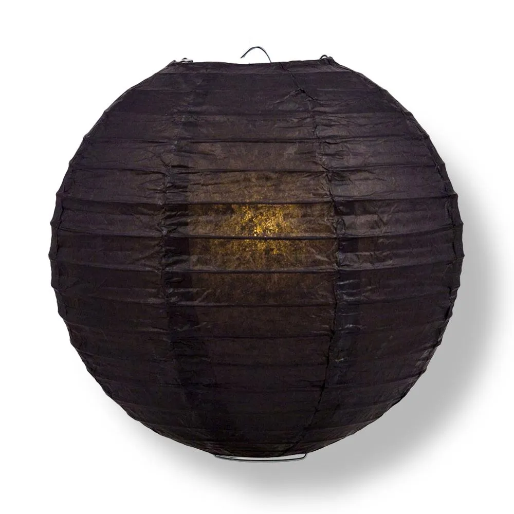 30" Black Jumbo Round Paper Lanterns, Even Ribbing, Chinese Hanging Wedding & Party Decoration