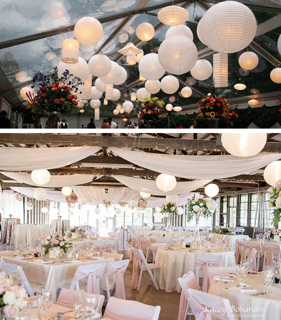 30" White Jumbo Round Paper Lanterns, Crisscross Ribbing (Value Packs)