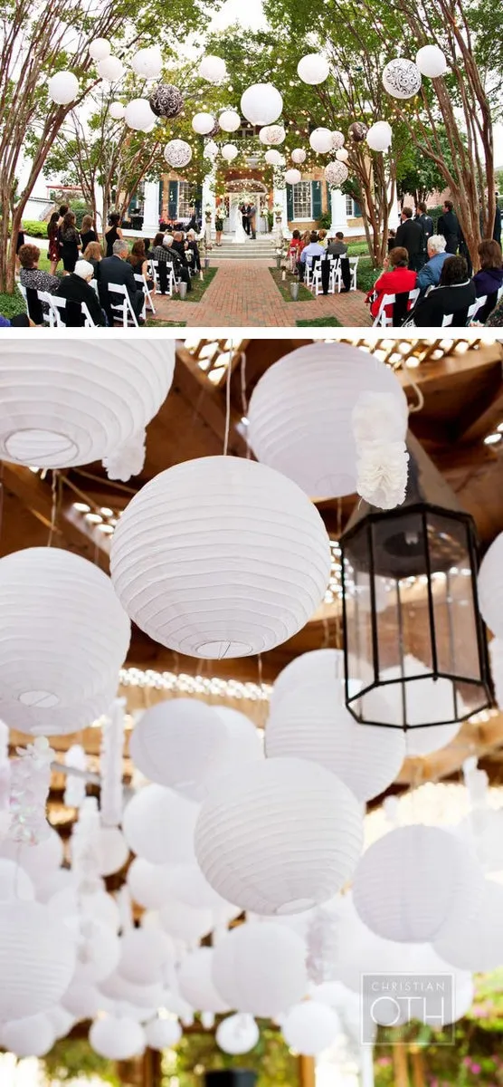 30" White Jumbo Round Paper Lanterns, Crisscross Ribbing (Value Packs)
