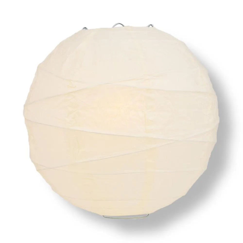36" Beige / Ivory Jumbo Round Paper Lanterns, Crisscross Ribbing, Chinese Hanging Wedding & Party Decoration