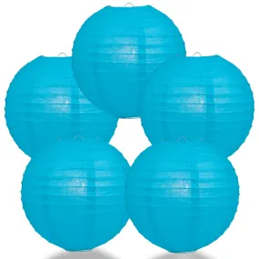 5 PACK | 12" Turquoise Blue Even Ribbing Round Paper Lanterns