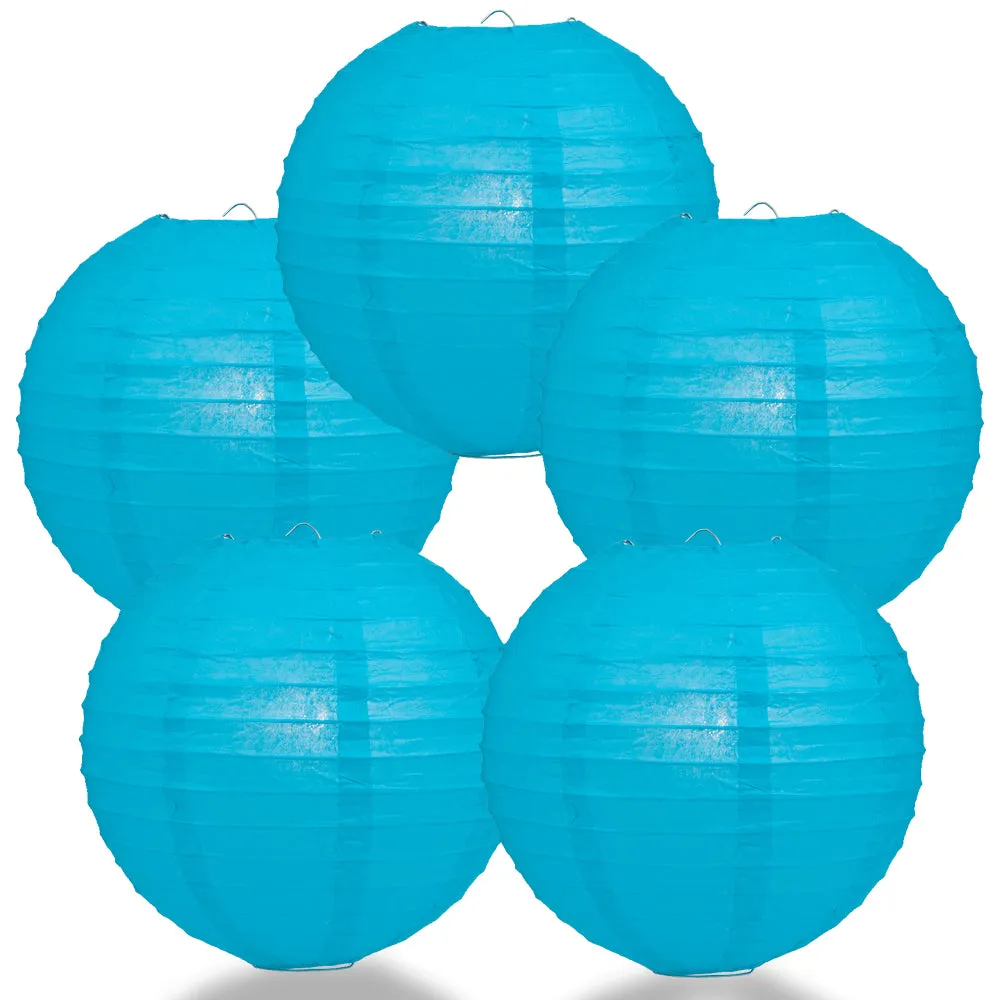 5 PACK | 12" Turquoise Blue Even Ribbing Round Paper Lanterns