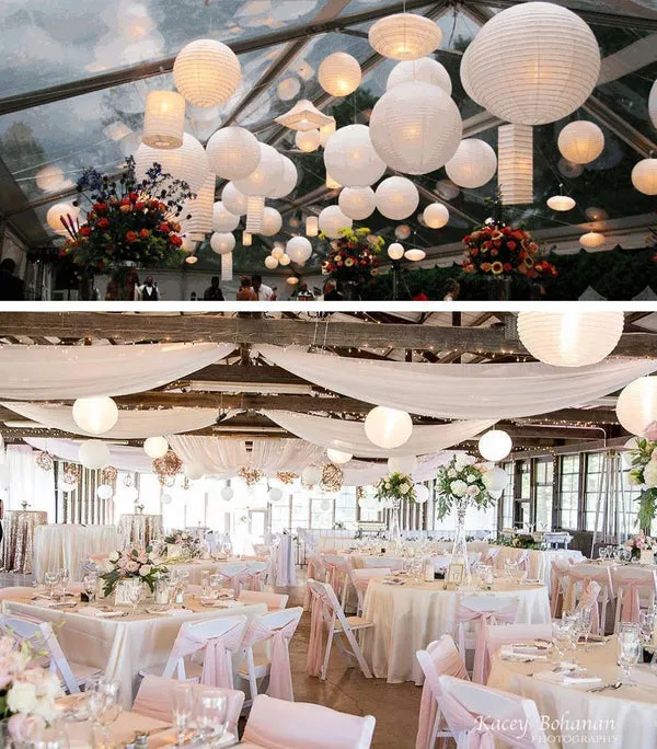 5-PACK 14" White Round Paper Lantern, Even Ribbing, Chinese Hanging Wedding & Party Decoration