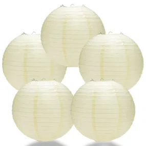 5-PACK 20" Ivory Round Paper Lantern, Even Ribbing, Chinese Hanging Wedding & Party Decoration