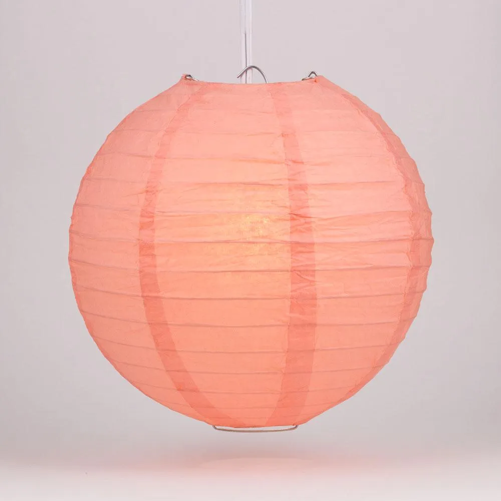 5-PACK 20" Roseate / Pink Coral Round Paper Lantern, Even Ribbing, Chinese Hanging Wedding & Party Decoration