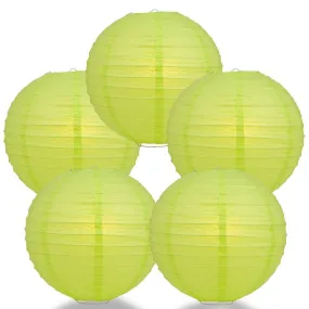 5-PACK 24" Light Lime Green Round Paper Lantern, Even Ribbing, Chinese Hanging Wedding & Party Decoration