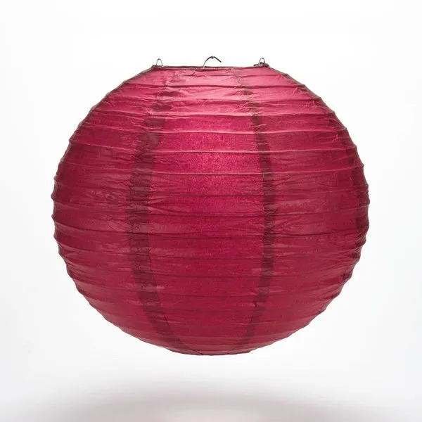 5-PACK 24" Velvet Red Round Paper Lantern, Even Ribbing, Chinese Hanging Wedding & Party Decoration