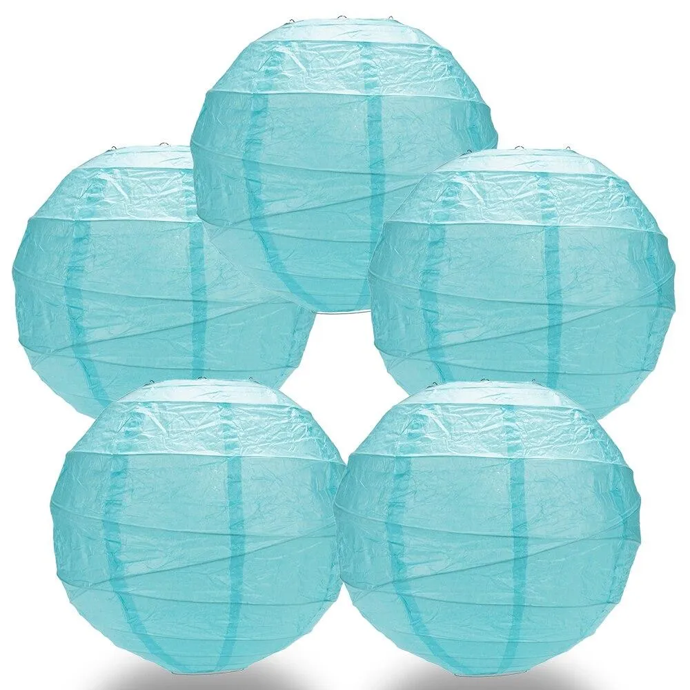 5-PACK 28" Baby Blue Round Paper Lantern, Crisscross Ribbing, Hanging Decoration