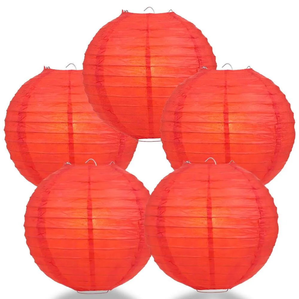 5-PACK 28" Red Jumbo Round Paper Lantern, Even Ribbing, Chinese Hanging Wedding & Party Decoration