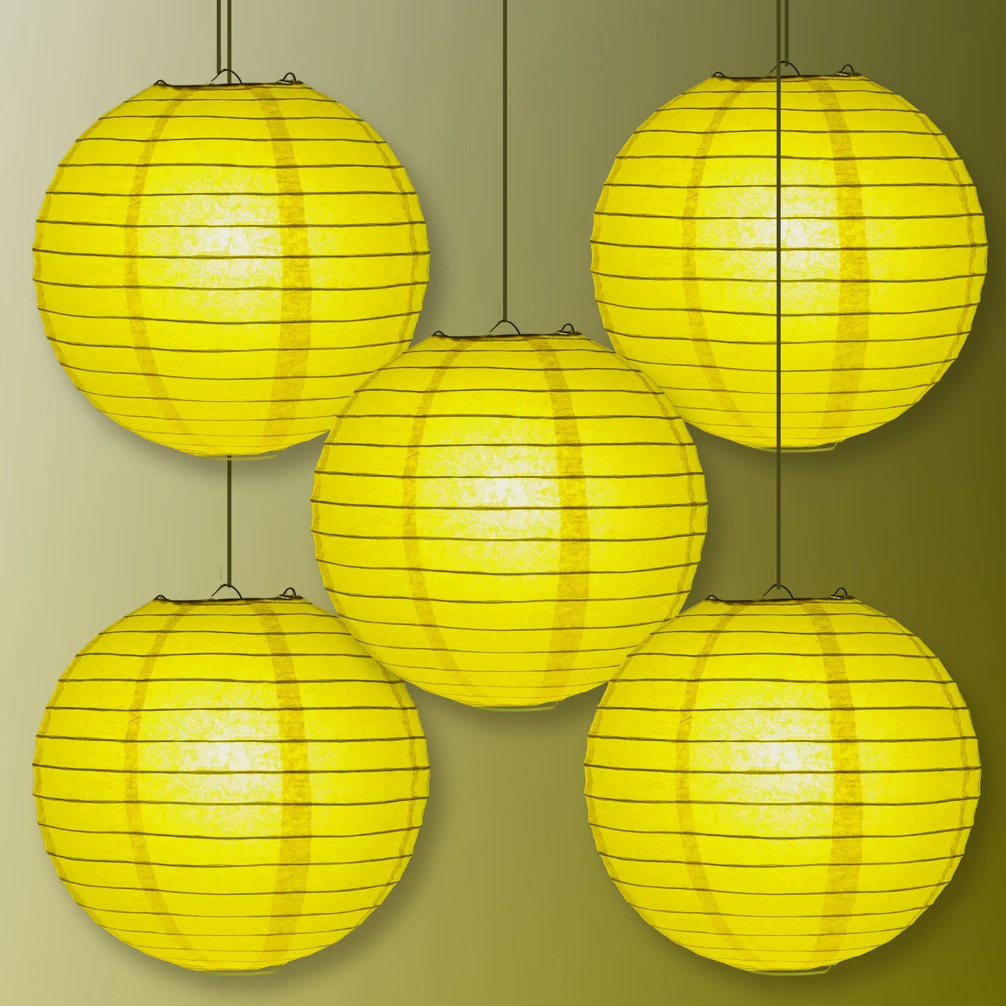 5-PACK 28" Yellow Jumbo Round Paper Lantern, Even Ribbing, Chinese Hanging Wedding & Party Decoration