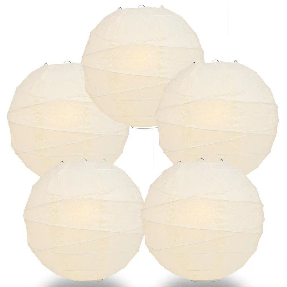 5-PACK 32" Ivory Round Paper Lantern, Crisscross Ribbing, Chinese Hanging Wedding & Party Decoration