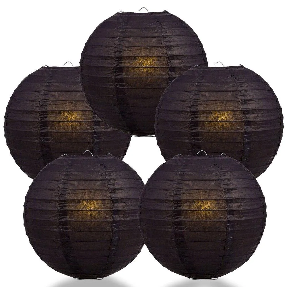 5-PACK 36" Black Jumbo Round Paper Lantern, Even Ribbing, Chinese Hanging Wedding & Party Decoration
