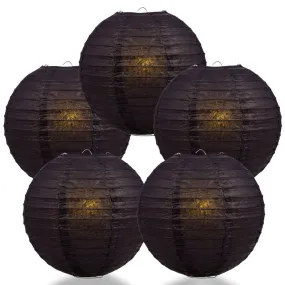 5-PACK 36" Black Jumbo Round Paper Lantern, Even Ribbing, Chinese Hanging Wedding & Party Decoration