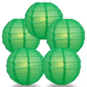 5-PACK 36" Emerald Green Round Paper Lantern, Crisscross Ribbing, Chinese Hanging Wedding & Party Decoration