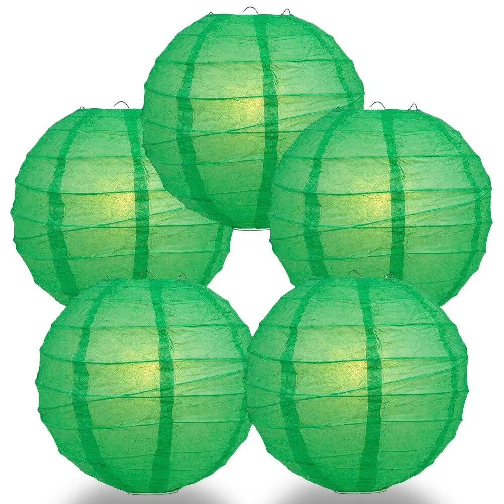 5-PACK 36" Emerald Green Round Paper Lantern, Crisscross Ribbing, Chinese Hanging Wedding & Party Decoration