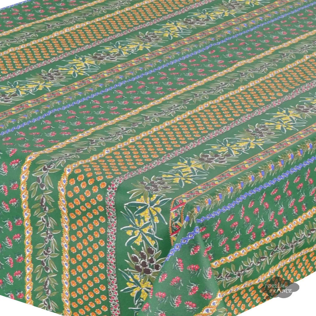 60x84" Rectangular Olives Green Acrylic-Coated Cotton Provence Tablecloth by Le Cluny