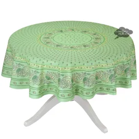 70" Round Lisa Pistachio Acrylic-Coated Cotton French Country Tablecloths by Le Cluny