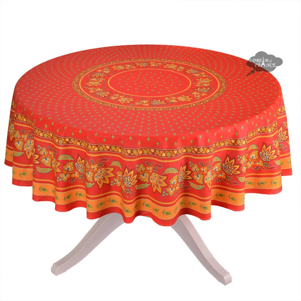 70" Round Lisa Red Acrylic-Coated Cotton Provence Tablecloths by Le Cluny