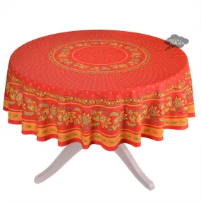 70" Round Lisa Red Acrylic-Coated Cotton Provence Tablecloths by Le Cluny