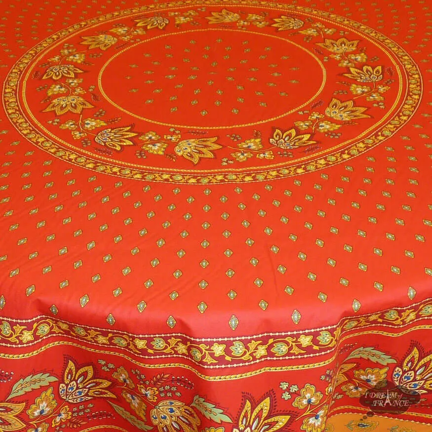 70" Round Lisa Red Acrylic-Coated Cotton Provence Tablecloths by Le Cluny