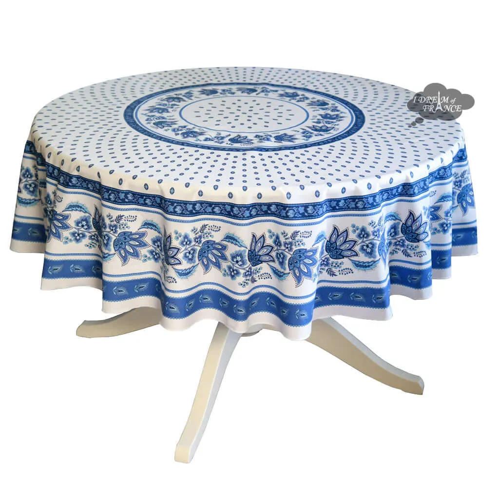 70" Round Lisa White French Country Tablecloth by Le Cluny