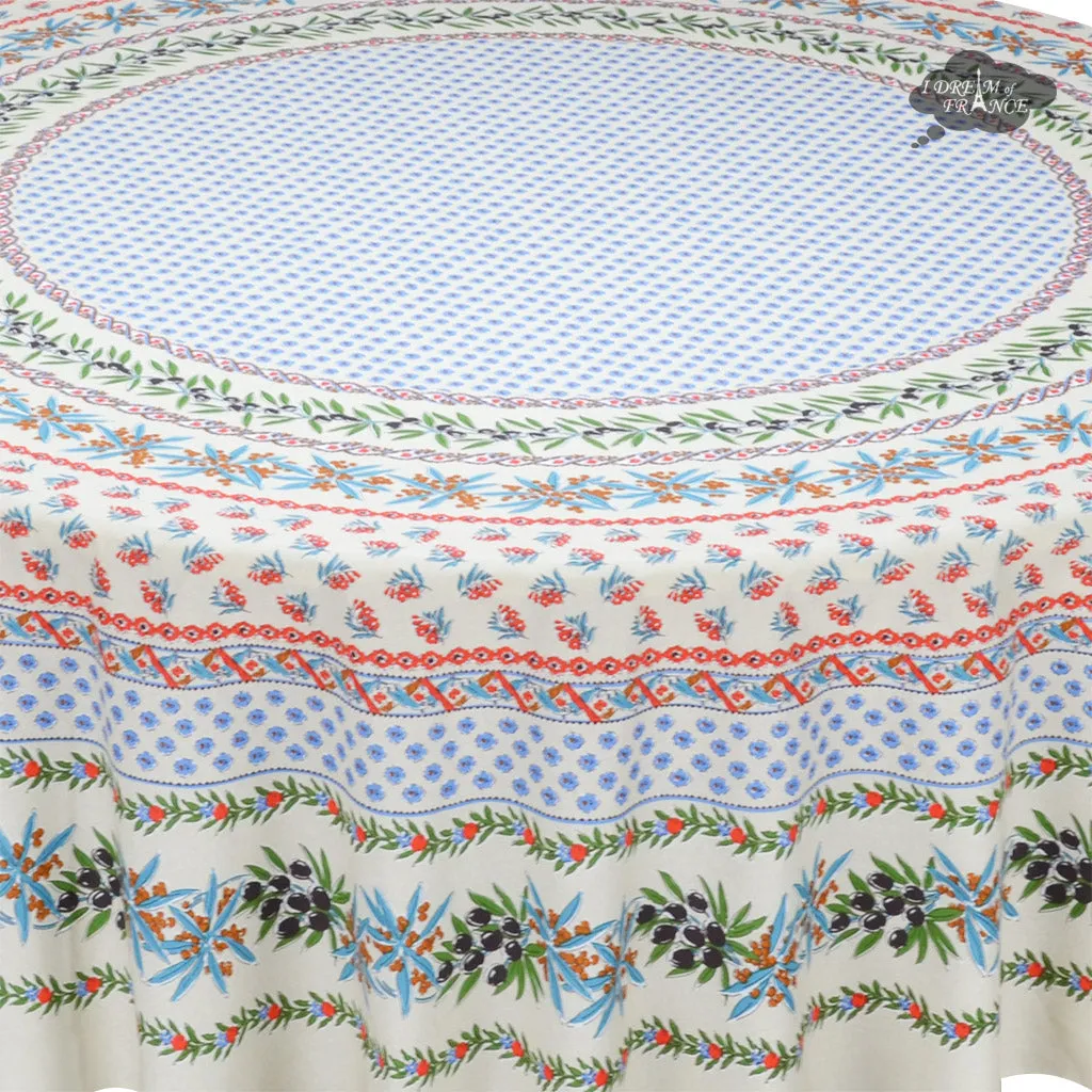 70" Round Olives Cream Provence Tablecloth by Le Cluny